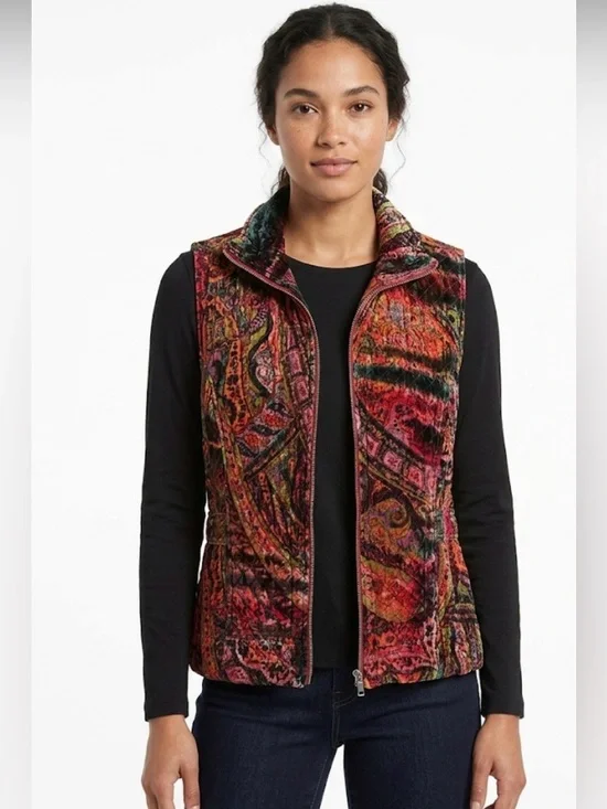 Chico’s Velvet Quilted Paisley Vest - Picture 2 of 5